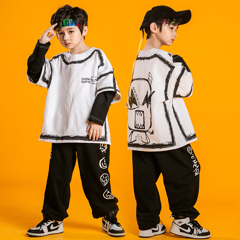 Ventas mensuales [500 +] nueva ropa de rendimiento para niños Estilo occidental niños medianos y grandes Niños de manga larga de dos piezas de moda suelta