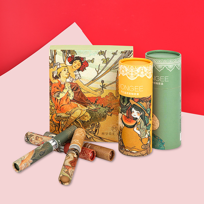 纸质唇膏口红管圆形细长唇釉唇彩管旋转纸筒包装睫毛膏化妆品包装