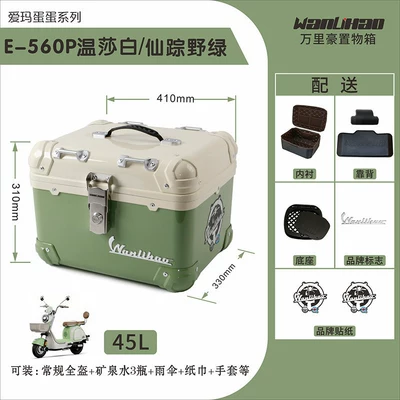 Motorcycle trunk — Aima electric vehicle trunk - dandan-560p-windsor-white-fairy-forest-green-lined-backrest