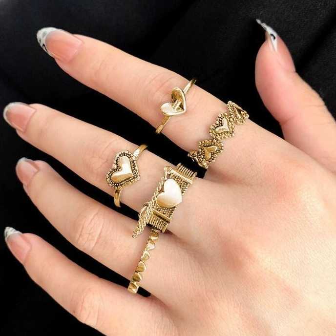 Ring multi-joint set, European style, metal adjustable stackable rings, assorted designs