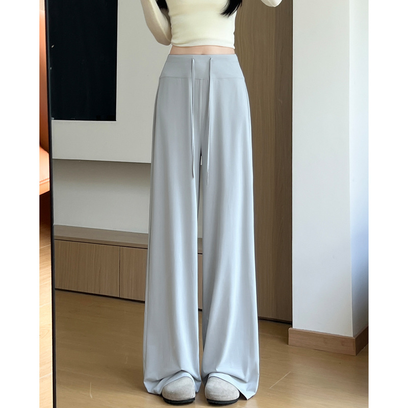 Gray Ice Silk Sun Protection Pants for Women, Summer Thin Style 2026 New High-Waisted Slimming Cool Pants, Quick-Dry Sports Wide-Leg Pants