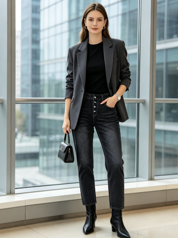 Jeans Ajustados para Mujer de Mezclilla de Algodón, Cintura Alta, Lavado con Agua, Inelástico image 2