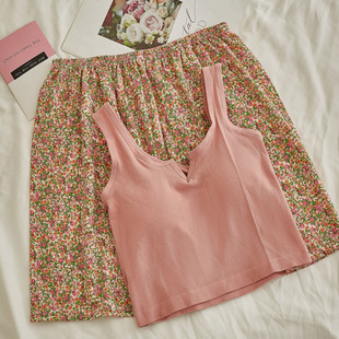 Sling Vest with Chest Pad Pajamas Women's Small Floral Korean-style Southeast Asian Cross-border Shorts Two-piece Home Clothes suit