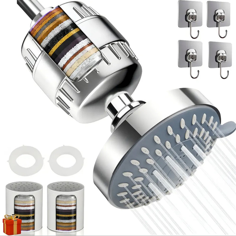 Cabezal de ducha ajustable de 4 pulgadas y 5 velocidades con filtro de 15-25 niveles para baño y caseta de ducha, pequeño set de ducha superior transfronterizo.