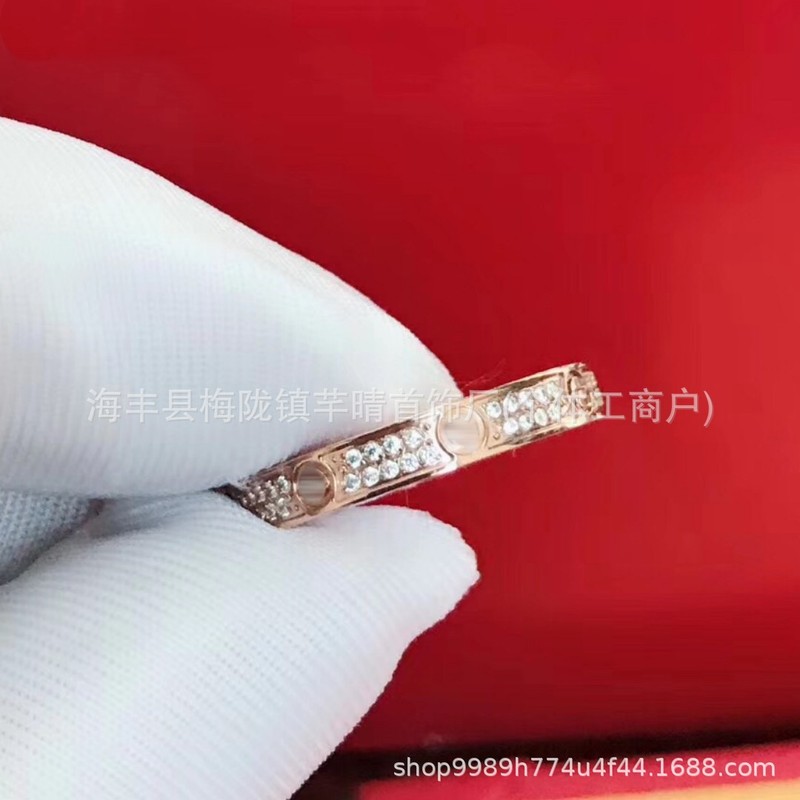 高版V金镀18K金卡家经典LOVE戒指轻奢窄版宽版单钻三钻满天星指环|undefined