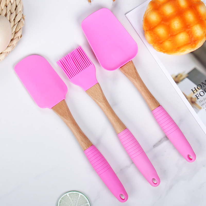 Anti-slip Silicone Spatula Three-piece Set Cake Spatula Oil Brush Spatula Three-piece Set Baking Gadgets