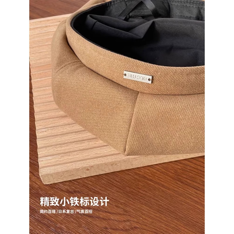 Boina femenina primavera y otoño coreano en línea japonés sombrero negro de ocho ángulos cabeza grande cara redonda retró pintor sombrero marca de moda