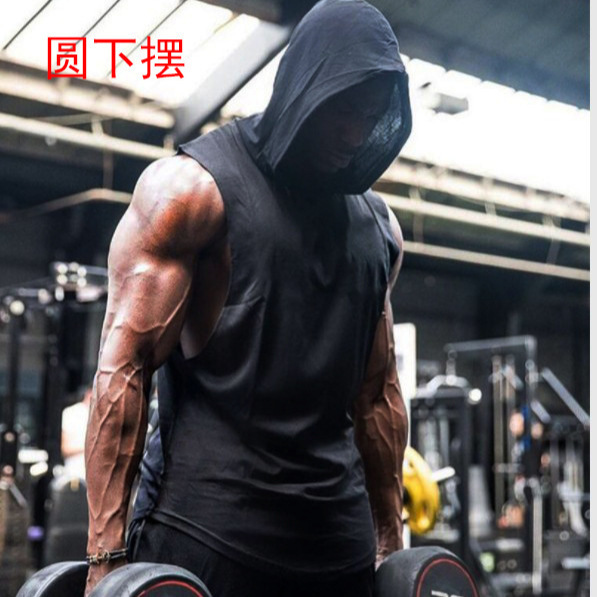 Fitness vest men's hooded clothes rolled iron waistcoat I-character training clothes sports loose sleeveless shirt Fitness vest men's hooded clothes rolled iron waistcoat I-character training clothes sports loose sleeveless shirt