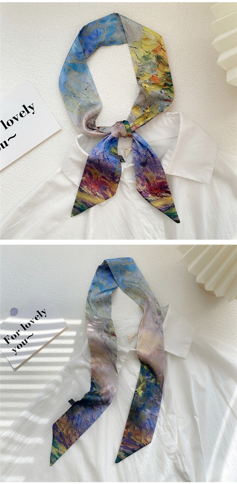 Polyester Material Women's Sweet Oil Painting Polyester Silk Scarves