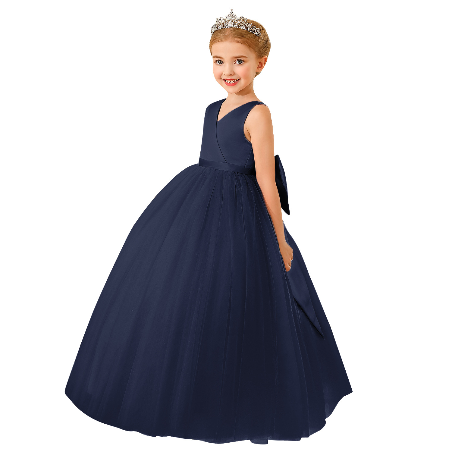 Vestido de Fiesta Infantil Transfronterizo, Sin Mangas, de Satén y Malla, Falda Tutú para Niñas, Vestido Largo para Niñas Pequeñas y Medianas