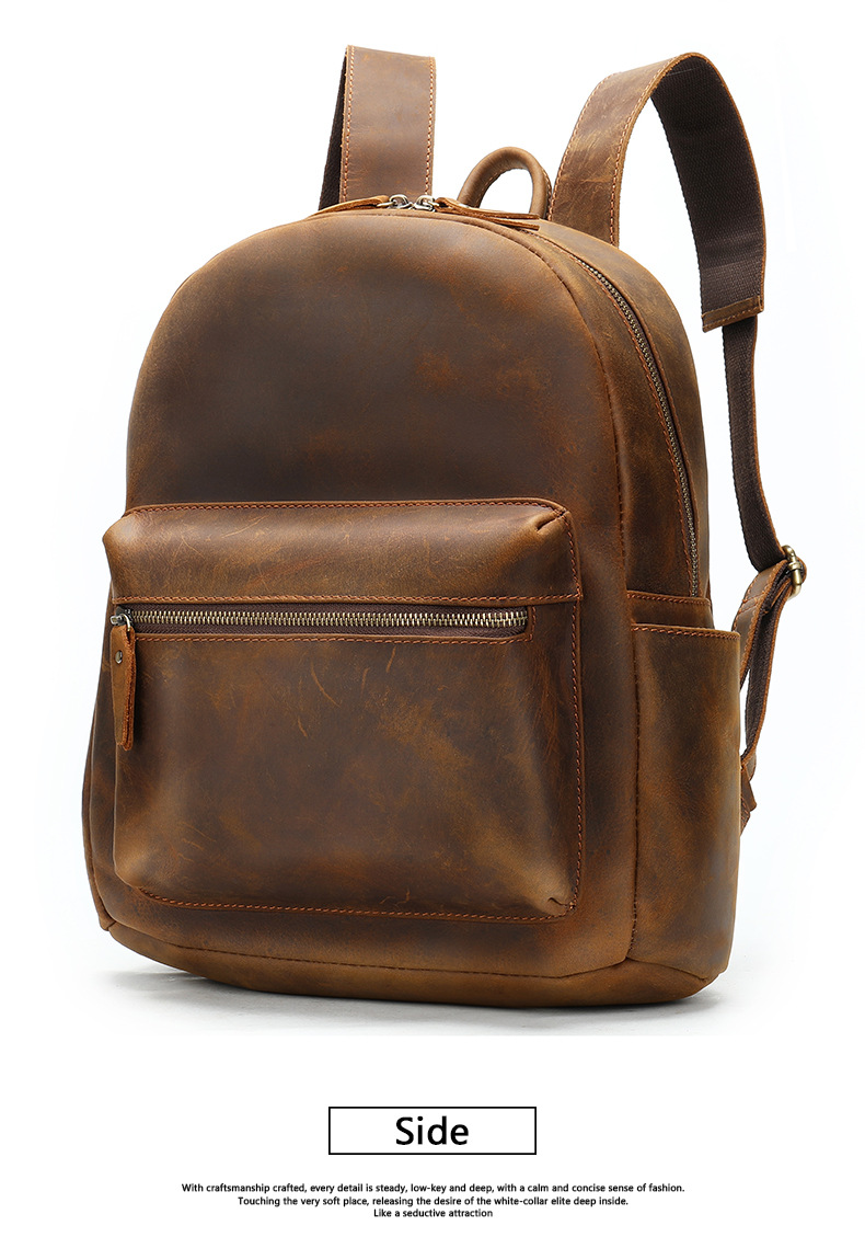 Crazy Horse Leather Men's Backpack Large Capacity Business Travel Bag Stylish Retro Cowhide Handbag_voghion.com