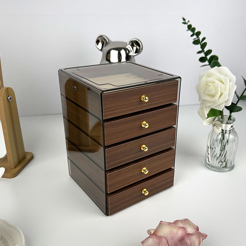 [Hot-Selling Ready Stock] Peach Wood Grain Jewelry Box, Multi-Layer Jewelry Box, Ring Earrings, Necklace Storage Box