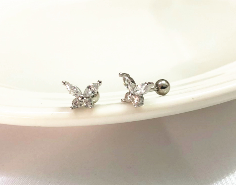 5g Weight Zircon Inlay Material Ear Studs Classification 1 Pair Quantity Daily Occasion 925 Sterling Silver Material Butterfly Pattern Women's Gender Plating, Inlay Design Simple Style Style 1 Pair 925 Sterling Silver Zircon Butterfly Ear Studs 17