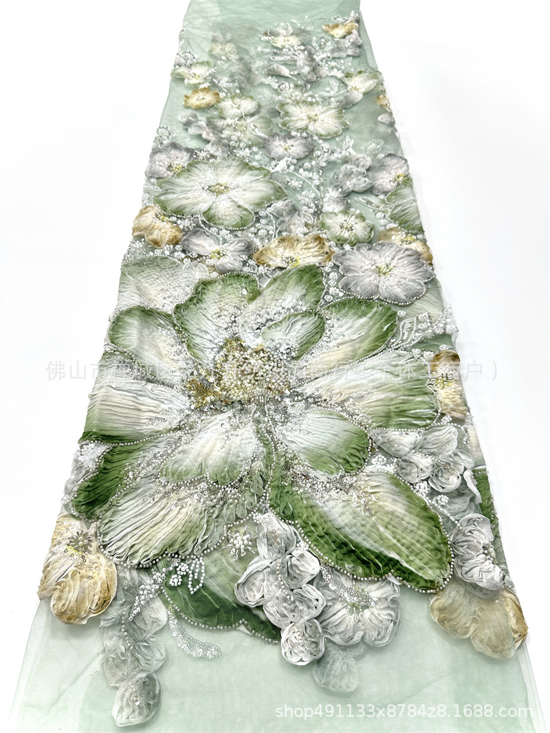 Fabricantes de nueva industria pesada Gaoding gran placa de flores con tela bordada al por mayor vestido de boda cena tela de ropa