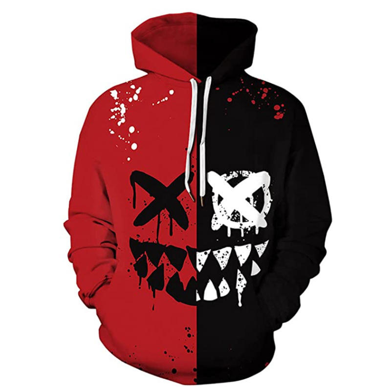 2022 New Fun cross-border men's and women's sweater digital printing mask venom contrast black and white black and red printing sweater