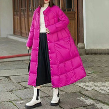 无虞服饰白鸭绒大摆过膝立领宽松大口袋时尚休闲羽绒服女