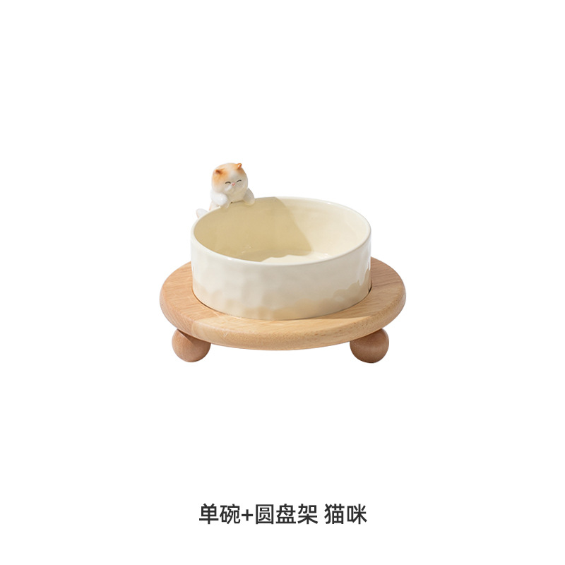 Cerámica pintada a mano mascota doble tazón alto pie anti-golpe cuello protección gato tazón gato comida tazón perro tazón al por mayor