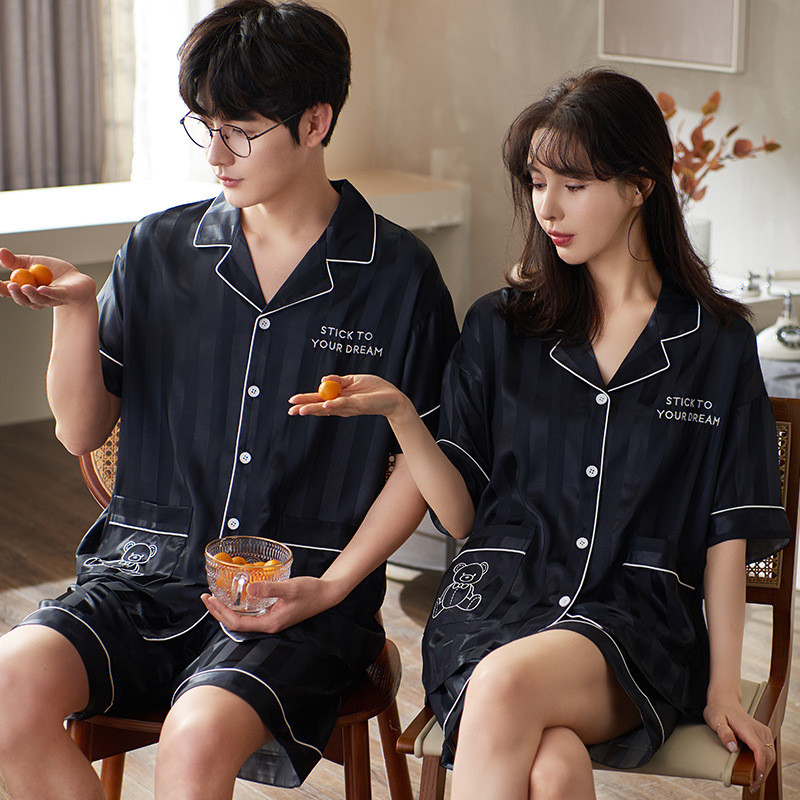 Suvised meeste ja naiste kardiganid, pidžaamad, lihtsad lahtised lühikeste varrukatega lühikesed püksid, jääsiidist hingavad paaridele mõeldud kevad- ja_voghion.com