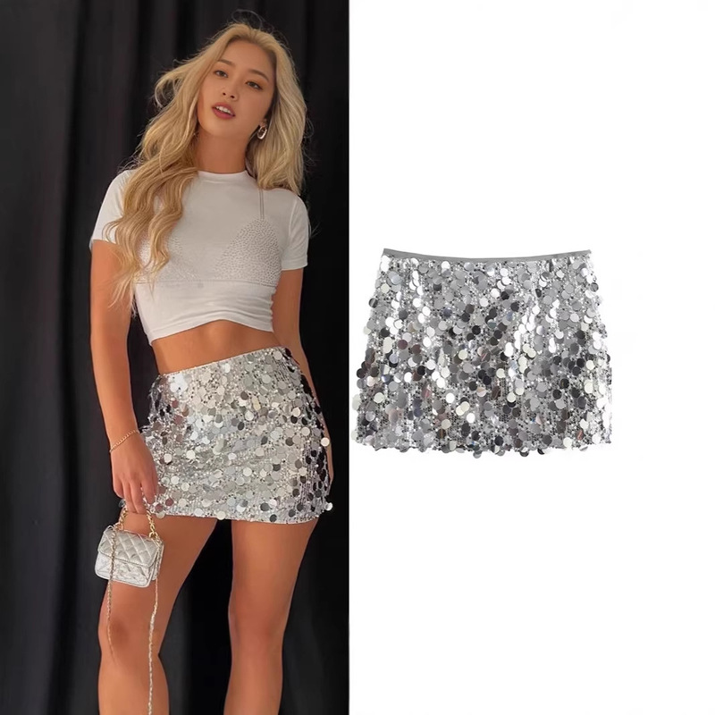 Cross-Border Foreign Trade 2025 Winter European and American Style Women's Sexy A-Line Skirt High-Waisted Hip-Hugging Sequined Mini Skirt Cross-Border Foreign Trade 2025 Winter European and American Style Women's Sexy A-Line Skirt High-Waisted Hip-Hugging Sequined Mini Skirt