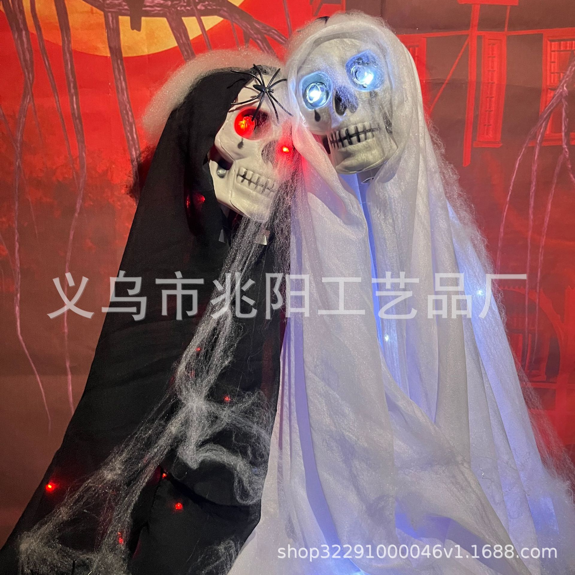 Transfronterizos Halloween fantasma colgante prop fiestas decoración conjunto de telaraña esqueleto luminoso diseño de inserción