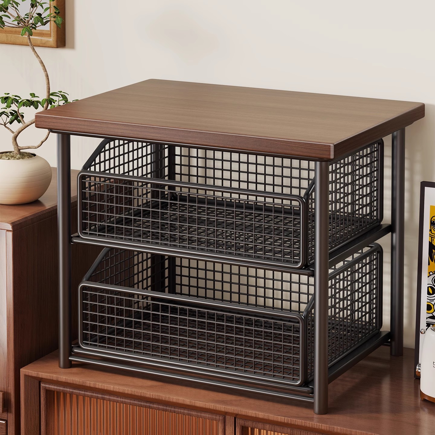 Estante de Mesa para Cafetera de Hierro, Multifuncional y Deslizable, para Cocina y Cafetería