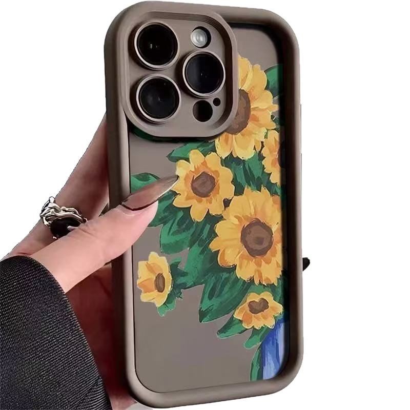 Girasol para iphone16pro funda para teléfono móvil Apple 15 femenino 14 japonés y coreano 13promax nuevo estilo 12 pintura al óleo x