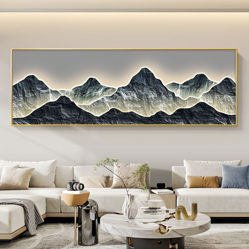 流水生財客間装飾画新中国式ソファー背景壁掛け画迎客松禅意茶室山水壁画|undefined