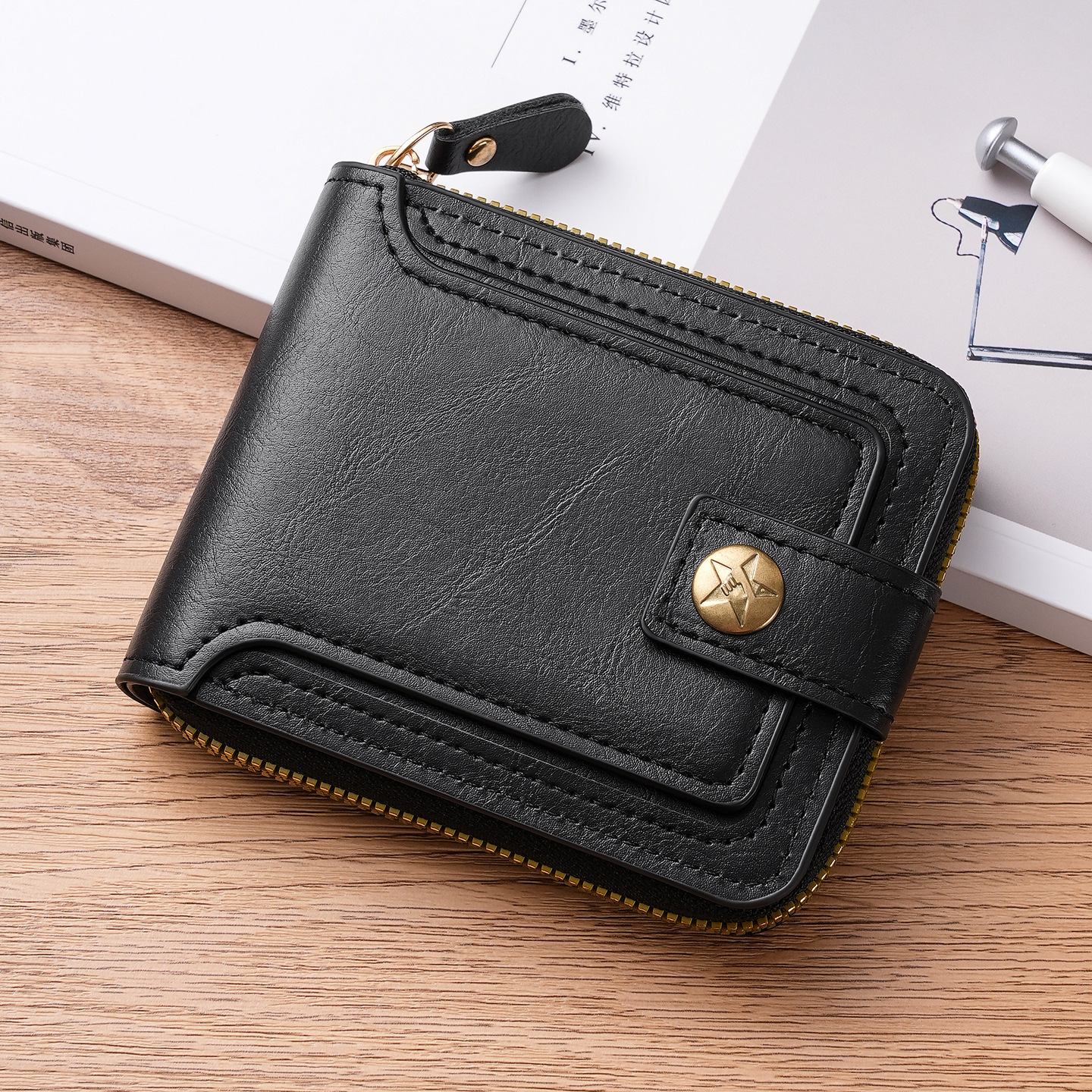 Cross-Border New Men's Wallet with a High-End Vintage Zipper Design, Coin Storage, Aliexpress Hot-Selling Item in Stock Wallet