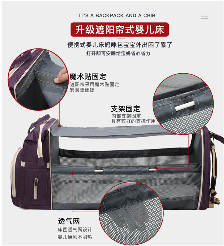 Sunshade Bed Bag with Sleeping Mother Bag, USB Large Capacity Maternity Bag, Foldable Infant Bed, Antenatal Bag, Mother Bag