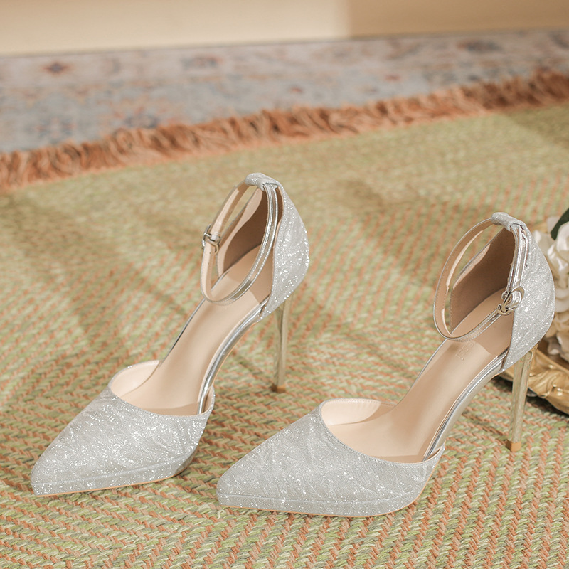 2026 Spring and Autumn New Style One-Strap Closed-Toe High Heels for Women, Stiletto Heel, Waterproof Platform, Small Size Single Shoes