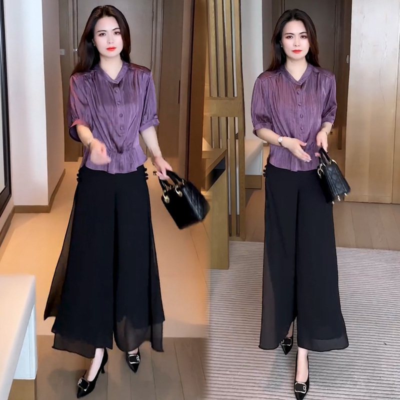 Purple black trousers, set