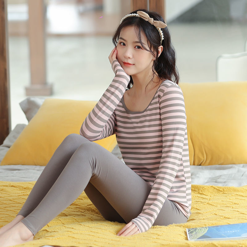 가을옷,긴내복,여성면수트,얇은 보온내의,면라이크라 베이스베이스,슬림핏 스트라이프면스웨터