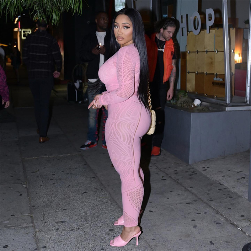 Feng – combinaison Sexy en Jacquard ajouré pour femme, tricotée, taille haute, serrée, nouvelle collection été 2024_voghion.com