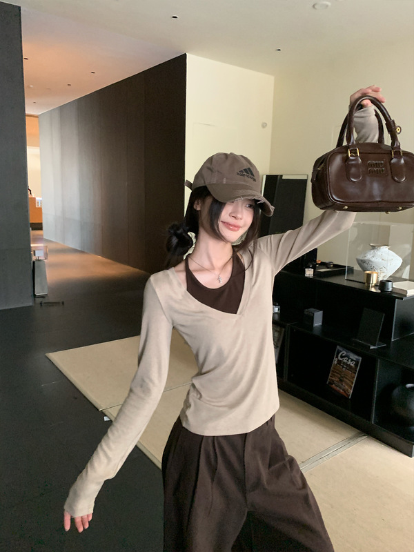 宋正恩韩系漂亮长袖T恤女早秋穿搭氛围感巨好看内搭打底衫小上衣|undefined