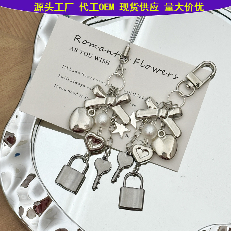 Lifetime Lock Love Ins Style Personality Bow Mobile Phone Pendant Creative Mobile Phone Shell Hanging Backpack Buckle Pendant Key