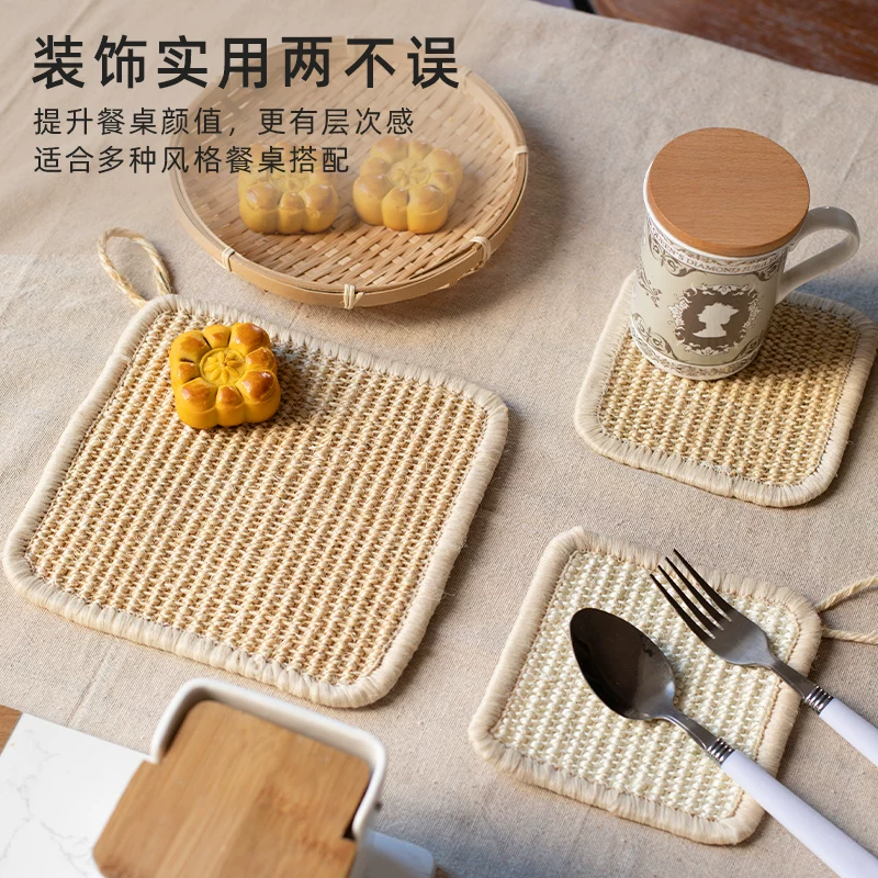 Pastoral natural sisal creative woven coaster hot-proof resistant high-temperature placemat pot mat for home kitchen dining mat