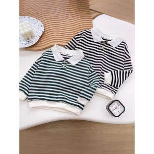 Spring and autumn children's POLO shirt sweater 2025 new long sleeve lapel striped baby western style single coat children's clothing wholesale