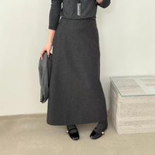 LAKE极简小个子显瘦羊毛半身裙女2025冬季新款高腰休闲a字裙14397