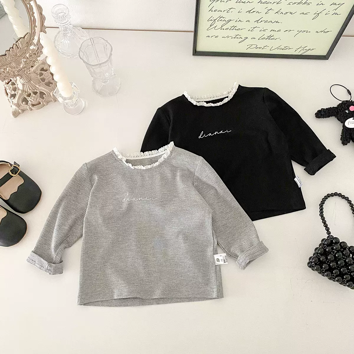 点兮婴儿打底衫长袖T恤女童上衣洋气宝宝春秋装韩版花边打底衣服