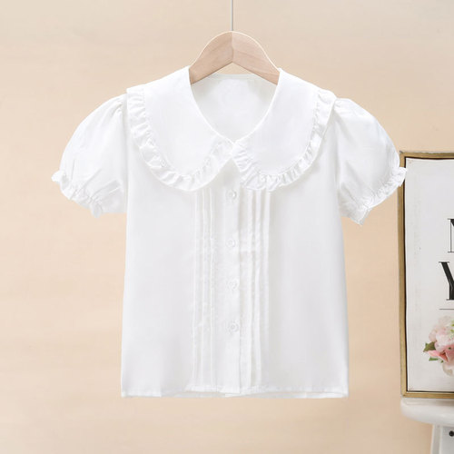 Girls 'white short-sleeved shirt summer college style cotton shirt CUHK children's performance primary school students' campus class clothes
