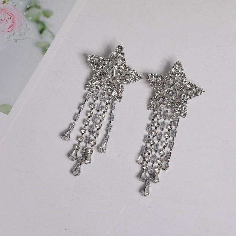 1 Pair Simple Style Star Plating Inlay Alloy Rhinestones Drop Earrings display picture 4