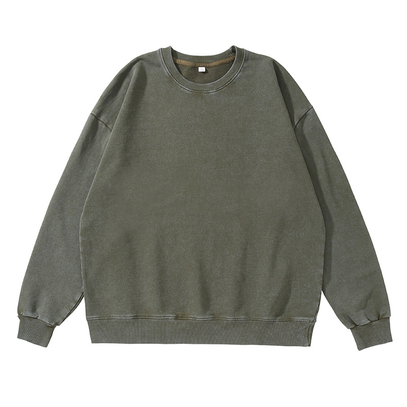 Cruzar la frontera de Primavera y Otoño nuevo pesado Americano lavado angustiado interior superior Camiseta pareja de moda retro marca suéter de cuello redondo