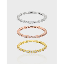 0442韩版ins小众设计感极简气质镶嵌锆石质感S925纯银细戒指女