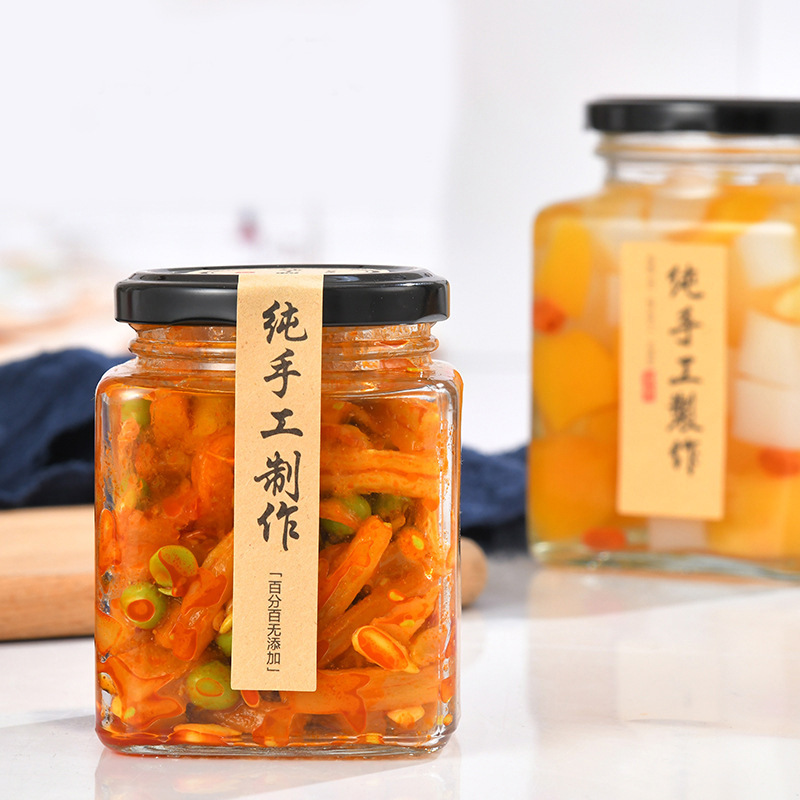 新しい透明な正方形のガラス瓶、漬物瓶、ジャム瓶、密封された黄桃缶瓶、蜂蜜瓶、詰め替え瓶、卸売|undefined