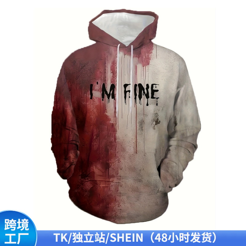 3D 디지털 프린트 스웨트 남성용 후드 테러 블러드 트레인 유럽과 미국의 대형 긴팔 자켓 후드 탑
