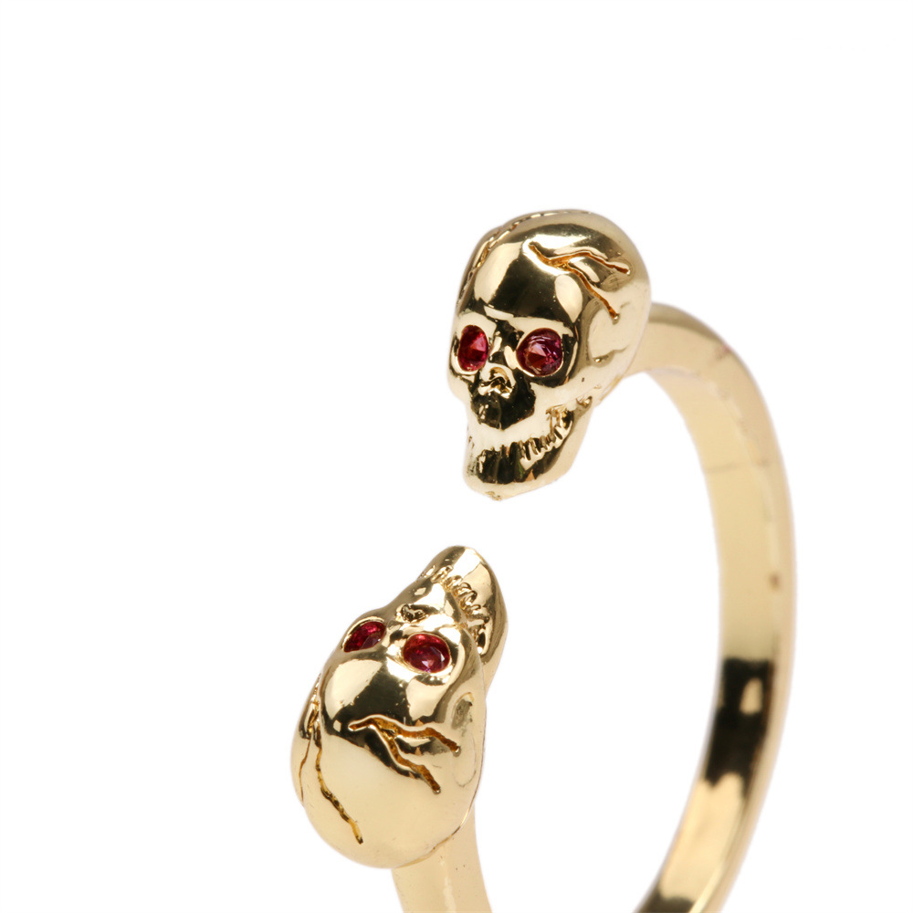 European and American cross-border micro-inlaid color zirconium open skull personality adjustable ri