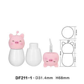 新品软萌小猪创意化妆品包材唇釉管彩妆唇彩空管分装瓶包装唇蜜管