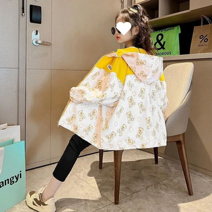 Girls' Jacket 2025 Spring and Autumn Hooded Children's Coat for Older Girls, Stylish Versatile Summer Waterproof Outdoor Jacket