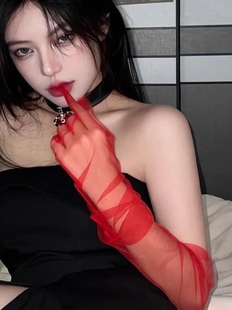 Thin Mesh Gloves Red Black and White Pink Portrait Atmosphere Long Accessories Bridal Wedding Lace Sleeve Stockings