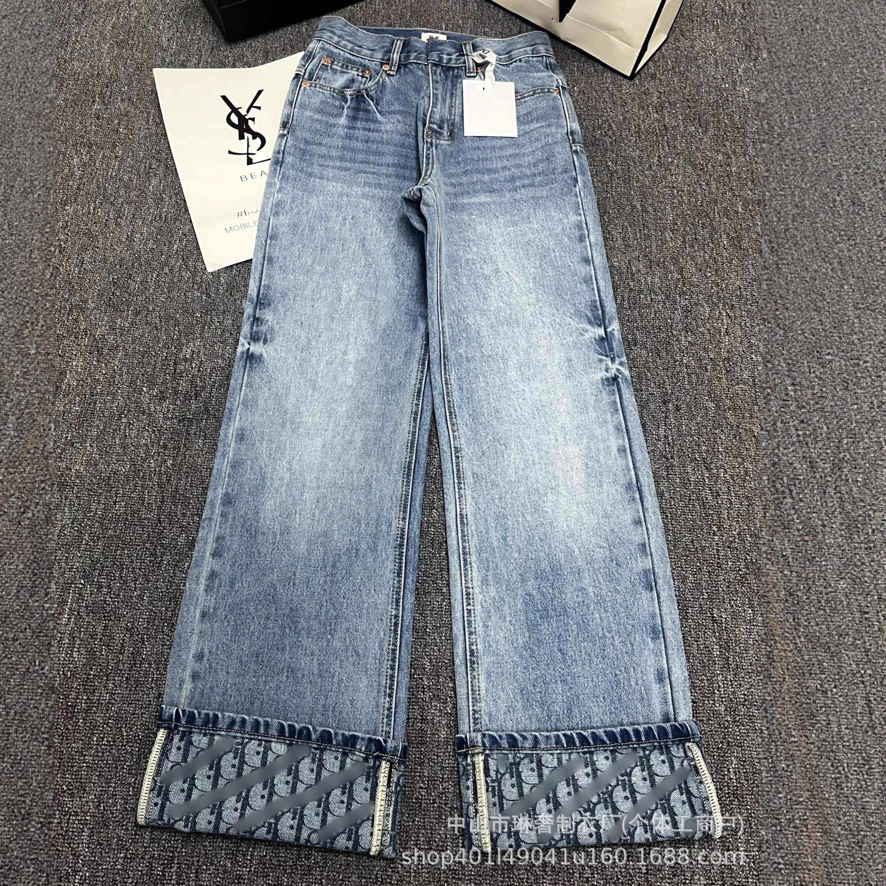 Nanyou Classy C-D26 Early Spring New Design Logo Presbyopic Reversible Lace Straight Blue Jeans for Women